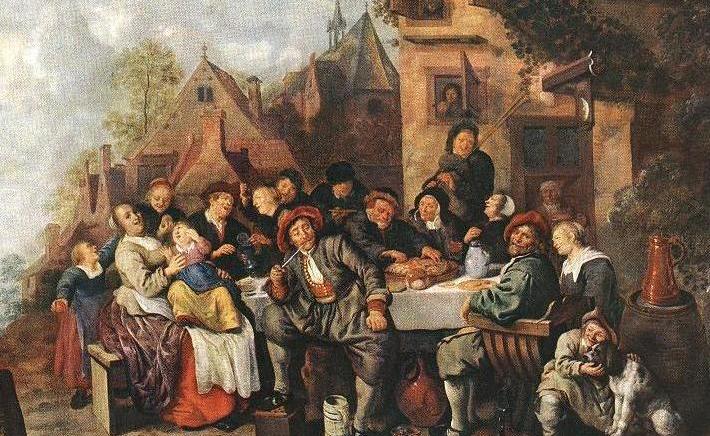 JAN MIENSE MOLENAER: Fröhliche Gesellschaft vor dem Wirtshaus 