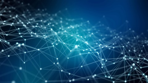 Netzwerk aus leuchtenden Punkten und Linien vor blauem Hintergrund