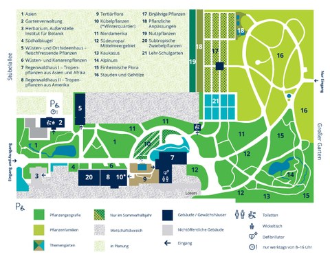 Geländeplan des Botanischen Gartens