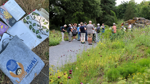 Gruppe während einer Führung vor Beetn im Botanischen Garten