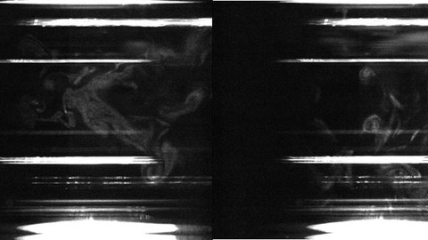 Aufnahmen einer Hochgeschwindigkeitskamera von Rauchpartikeln 