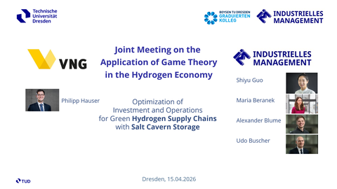 Eine Folie der Präsentation mit der Aufschrift Joint Meeting on the Application of Game Theory in the Hydrogen Economy