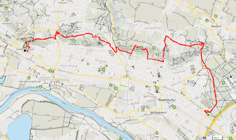 Karte mit Route der Wanderung an den Weinbergen von Radebeul entlang