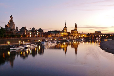 Picture of Dresdens Skyline as seen from the Carolabridge in evening light.