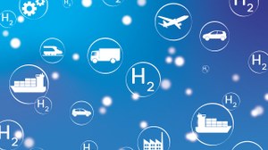 hydrogen economy realted icons on blue background