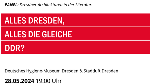 Teaser: Veranstaltungstipp Panel zu Dresdner Architektur in der Literatur - Deutsches Hygiene-Museum und Stadtluft Dresden.