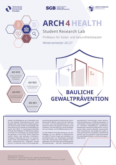 Plakat zur Aknündigung des neuen Semesters "Bauliche GEwaltprävention"