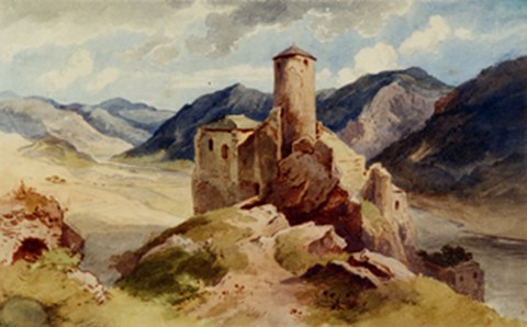 Heinrich Woldemar Rau: „Der Schreckenstein bei Aussig“, Aquarell, um 1880, 23 x 37 cm, Kunstbesitz der TU Dresden