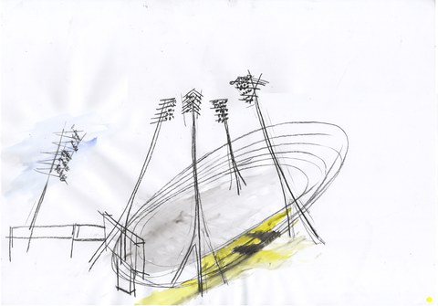 Matej Dobis:  Dynamo Stadion, Mischtechnik auf Papier,  Sommer 2007