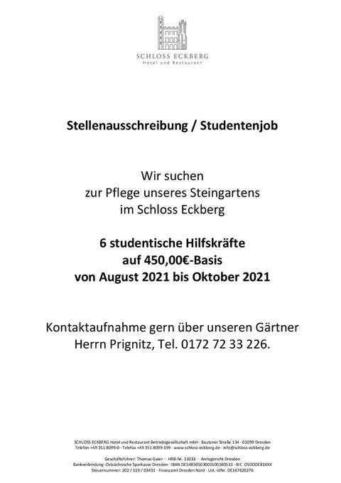Ein Stellenangebot für die Pflege auf dem Schloss Eckberg