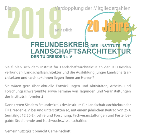 graphische Darstellung mit Text für Mitgliederwerbung und 20 Jahre Freundeskreis