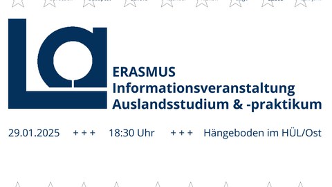 Grafik zur Infoveranstaltung ERASMUS des Instituts am 29.01.2025