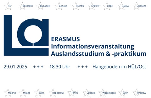 Grafik zur Infoveranstaltung ERASMUS des Instituts am 29.01.2025