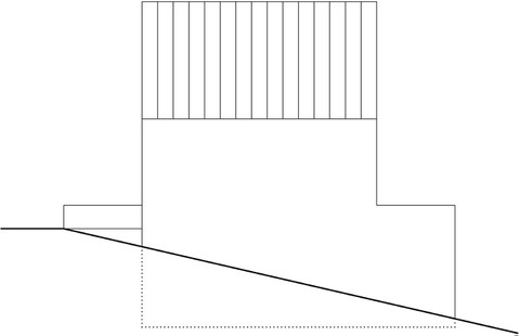 Ansicht Sommerhaus mit Schnitt durch den Hang