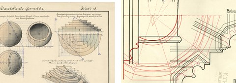 Nerlich,P-darstellende Geometrie-Tusche Aquarell auf Karton-44x55cm-Görlitz 18980215-Farbraumanpassung-221123 Leuschner,Hugo-Deteik Kirche-Tusche auf Zeichenkarton-97x64cm-19080303 