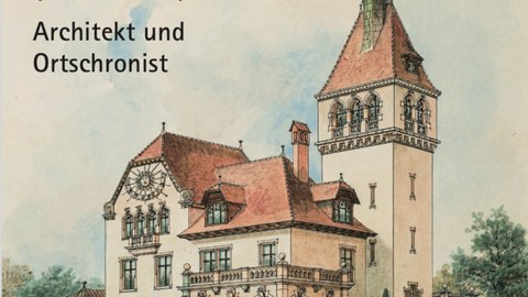 Foto zeigt ein Poster Karl Emil Scherz', welcher Ortschronist und Architekt seinerzeit war. 