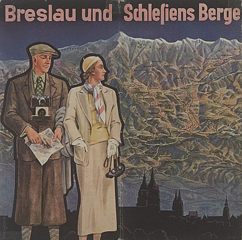 Foto zeigt ein Plakat mit der Aufschrift "Breslau und Schlesiens Berge".
