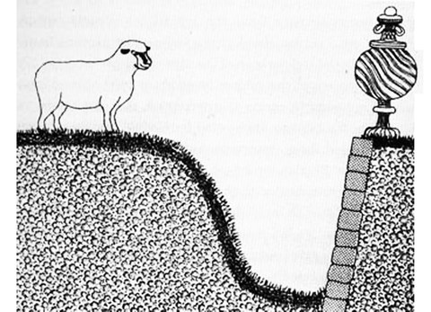Zeichnung zeigt das Cover des AHA 2. Ein Schaf ist durch einen Graben von der anderen Seite getrennt.