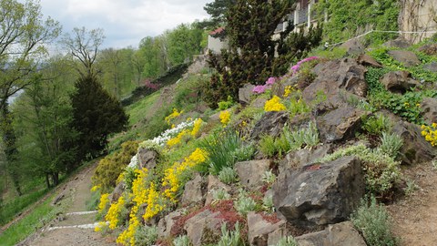 Blick auf den Steingarten des Schlosses Eckberg in Dresden.