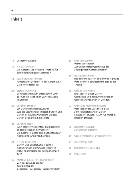 Inhaltsverzeichnis des Dresdner Heftes Nr. 146