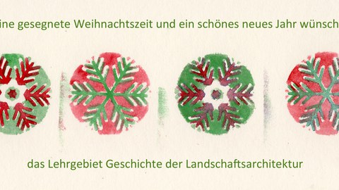 Foto zeigt eine selbstgestaltete Weihnachtskarte des Lehrgebietes aus dem Jahr 2016. Schneeflocken wurden im Druckverfahren auf der karte angeordnet.