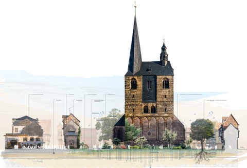 Schnitt Marktkirchhof aus der Arbeit „PANTA RHEI, alles fließt“, Grafik: Holger Rothamel (1. Preis)