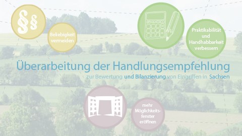 Deckblatt zur Broschüre "Überarbeitung der Handlungsempfehlung zur Bewertung und Bilanzierung von Eingriffen in Sachsen"