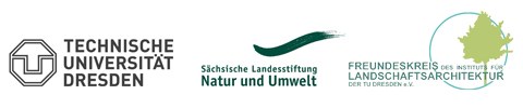 Aneinanderreihung der Logos der TU Dresden, der Sächsischen Landesstiftung für Natur und Umwelt und des Freundeskreis des Instituts für Landschaftsarchitektur