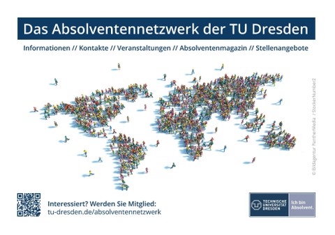 graphische Darstellung des Flyers zur Mitgliederwerbung zum Absolventennetzwerk der TU Dresden