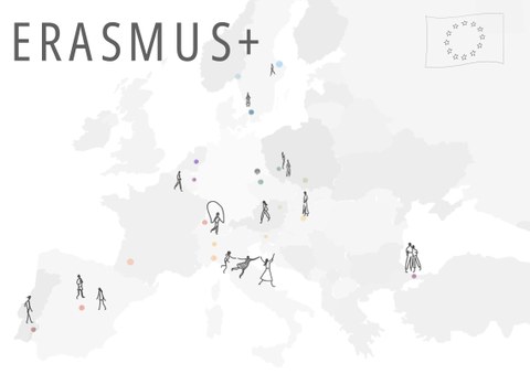 Grafik auf Basis Europakarte, symbolisch für Erasmus-Austausch