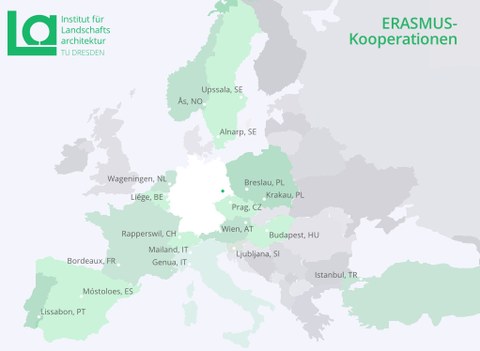Darstellung der Erasmus-Partnerschaften des ILA auf Basis einer Europakarte
