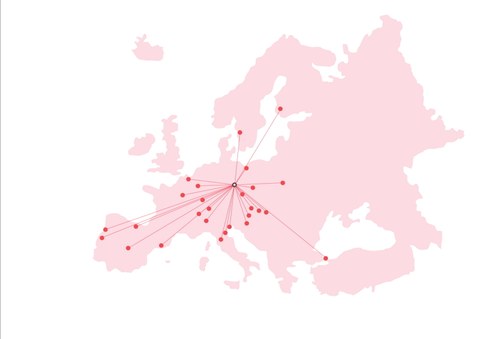 Eropakarte mit Partneruniversitäten