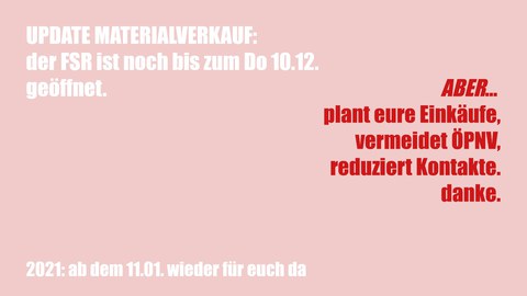 Update zum Materialverkauf / Lockdown