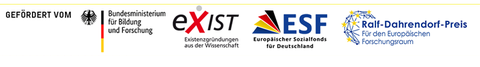 Logo Bundesmisterium für Bildung und Forschung. Exist Forschungstransfer. Europäischer Sozialfonds für Deutschland. Ralf-Dahrendorf-Preis 