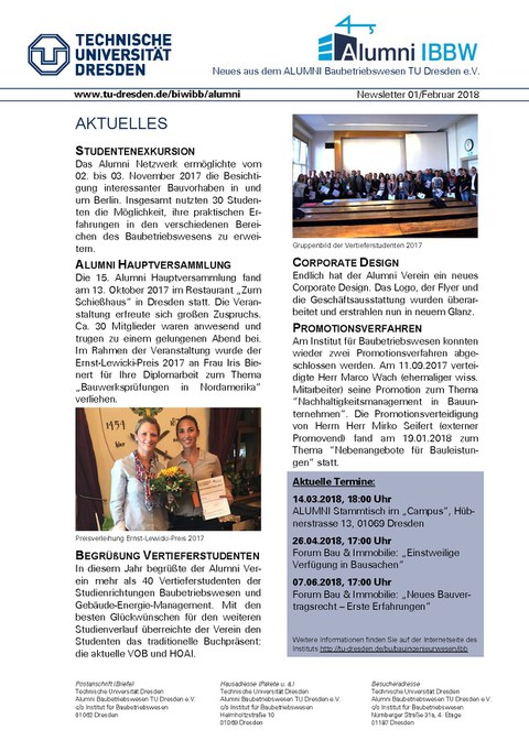 Deckblatt Almuni Newsletter