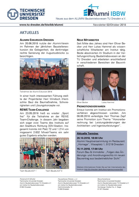 Erste Seite Alumni Newsletter 02/2018