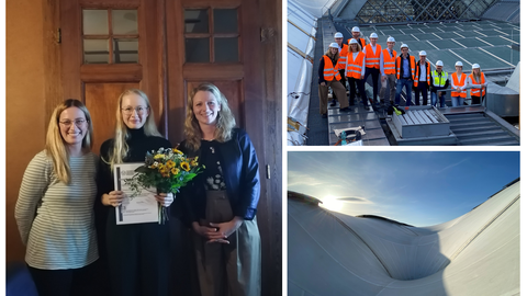 Collage von der Alumni-Hauptversammlung 2022. Ein Bild zeigt das Dach des Dresdner Hauptbahnhofs, ein Bild zeigt die Teilnehmer der Baustellenexkursion und ein Bild zeigt die Preisträgerin des Ernst-Lewizki-Preises 2022 mit den beiden Vorständen des Alumni-Vereins.