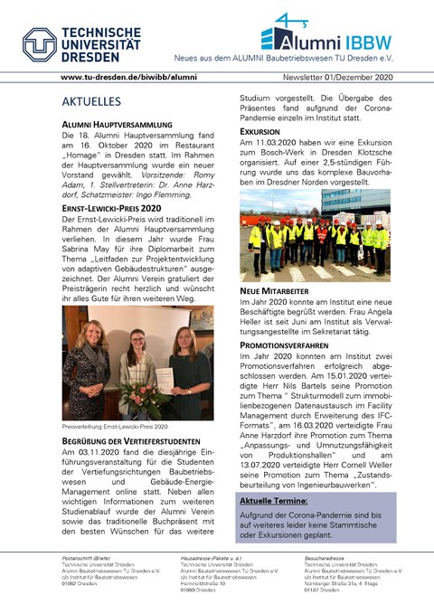 Bild 1. Seite Alumni Newsletter