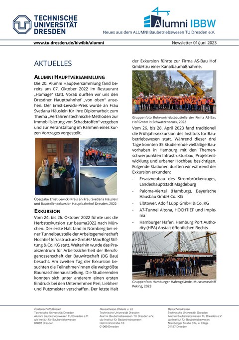 Seite 1 des Alumni-Newsletters. Zur barrierefreien Darstellung bitte das PDF auf dieser Seite verwenden.