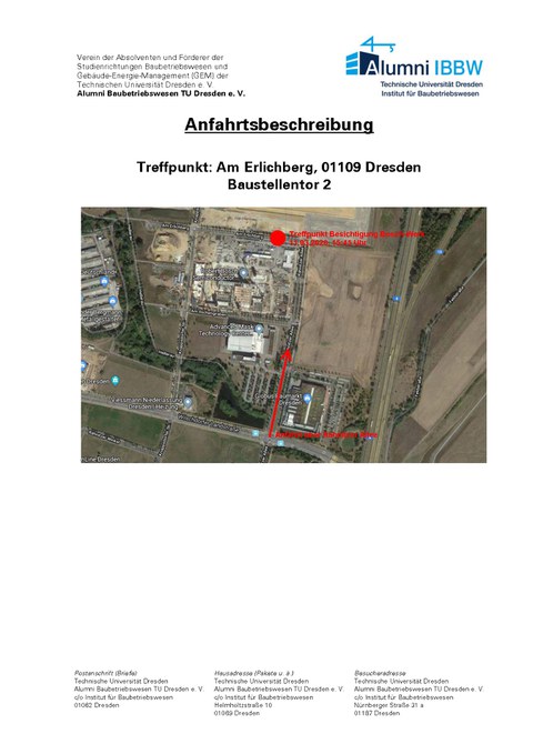 Anfahrtsbeschreibung Ankündigung Baustellenexkursion Bosch