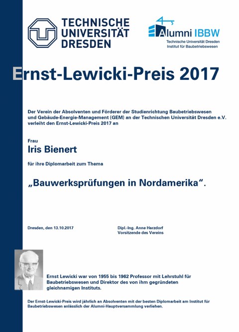 Urkunde Lewicki Preis