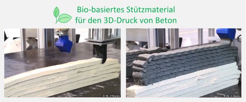 Betondruck mit recyklierbarem Stützmaterial