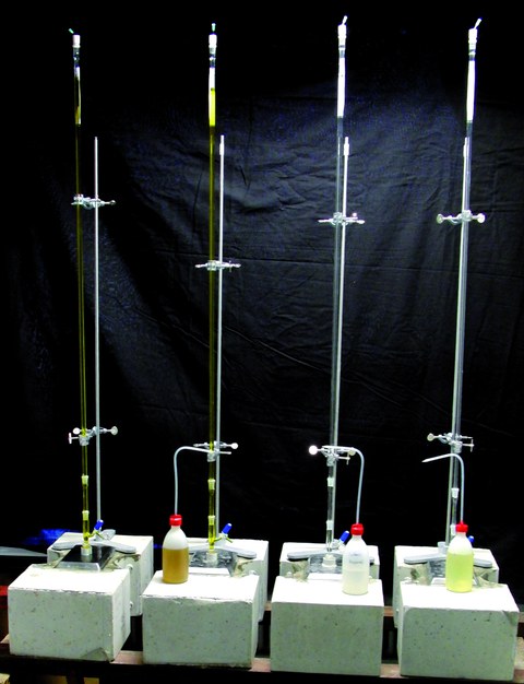 Test set up during impingement with different fluids hazardous to water