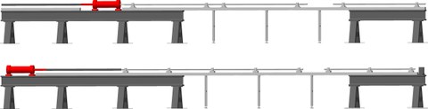 Konfi gurationen des Split-Hopkinson-Bars: Zug- (oben) und Druckkonfi guration (unten)
