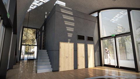 View from the inside of the building to the precast-BOX