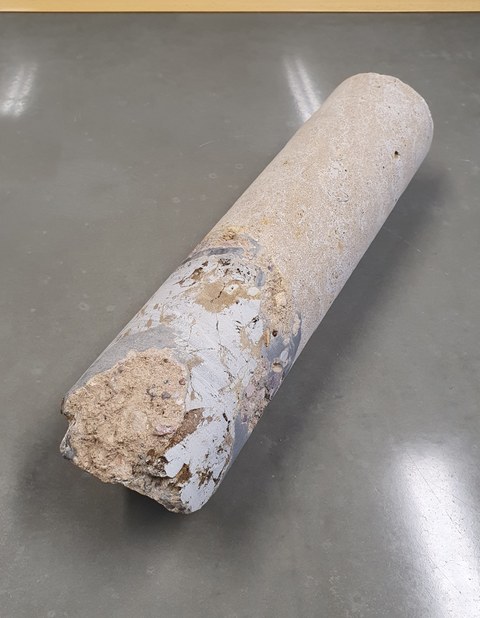 Extracted drill core of an arch bridge