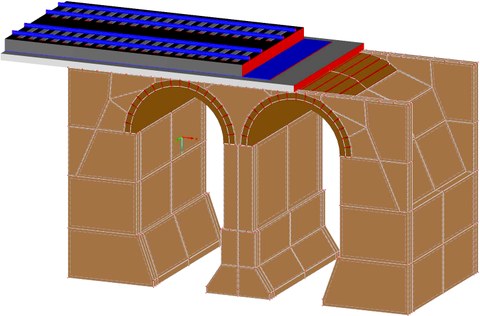 3D-Visualisierung den prinzipiellen Oberbauaufbau einer mittels Fahrbahnwanne sanierten Gewölbebrücke