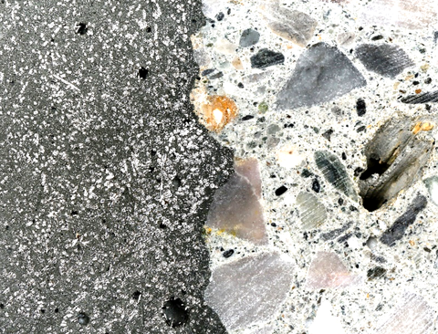 Section through a composite sample of UHPFRC (left) and normal concrete (right)