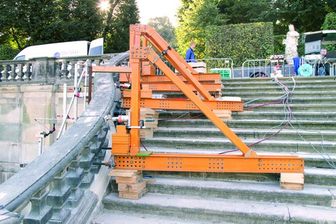 Versuchsaufbau auf der westlichen Barocktreppe