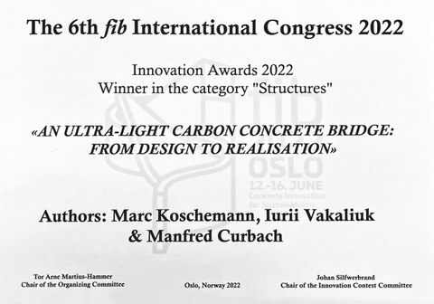 Grafik zeigt einen Scan der Urkunde aus der Kategorie Structures des fib-Symposiums 2022